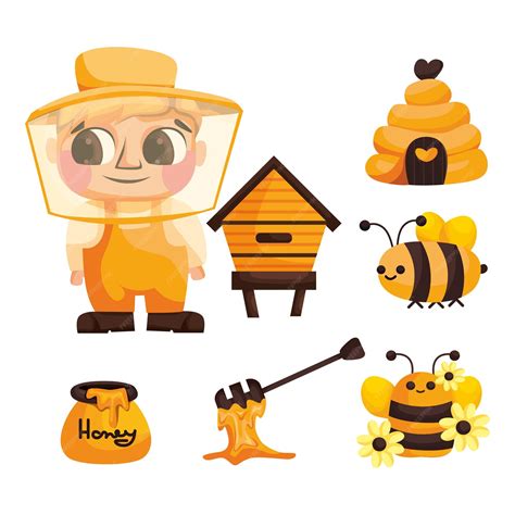 Set of illustrations of the beekeeper professionbeekeeping ...