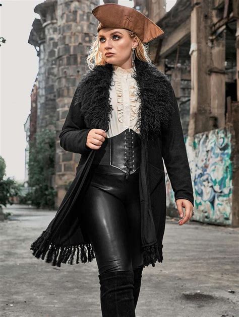 Plus Borg Collar Fringe Trim Tie Front Coat | SHEIN USA