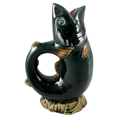 English Pair of Majolica Gurgling Fish Pitchers at 1stDibs
