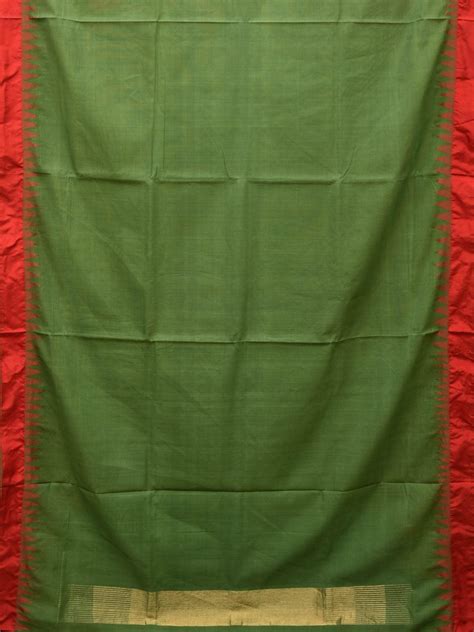 Green Khadi Cotton Handloom Plain Saree with Temple Border Design kh06 ...