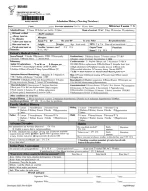 Fillable Online support providencehospital Admission History (Nursing ...