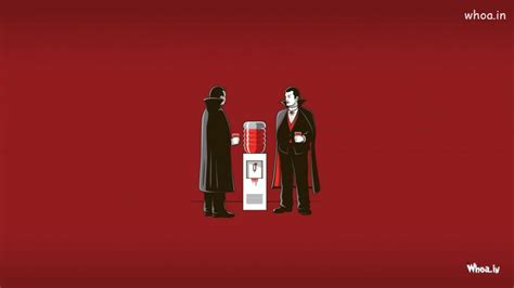 Funny Vampire Drink Blood With Red Background HD Cartoon Fun Wallpaper