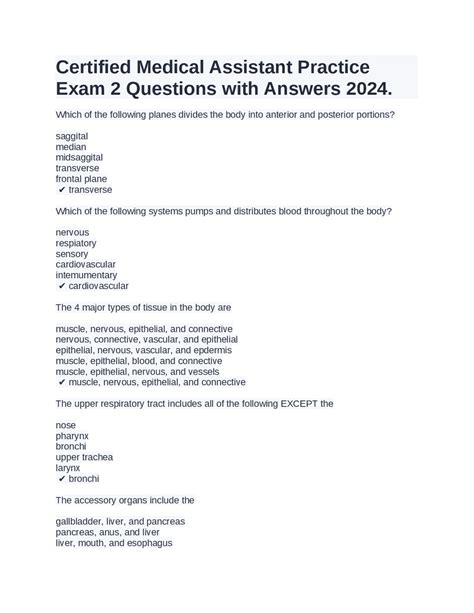 Certified Medical Assistant Practice Exam 2 Questions with Answers 2024 ...