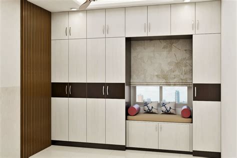 Floor to Ceiling Hinged Modern Wardrobe Design with Loft and Seating ...