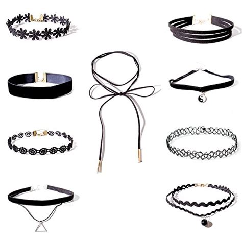 Shining Diva Fashion Jewellery Black 9 pc Combo Stylish Choker Necklace ...