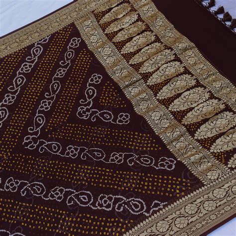 Coffee Brown Pure Georgette Banarasi Handloom Bandhani Dupatta - Tilfi