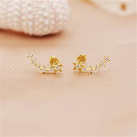 Buy Sterling Silver Shooting Star CZ Dainty Ear Crawler Stud Earrings ...