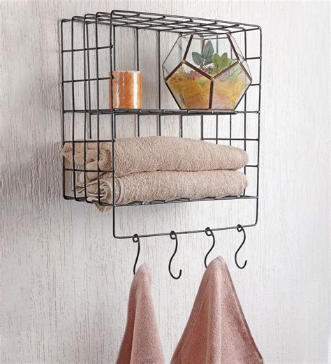 Buy Stainless Steel Wire Wall Shelf With Hooks By My Gift Booth at 25% ...