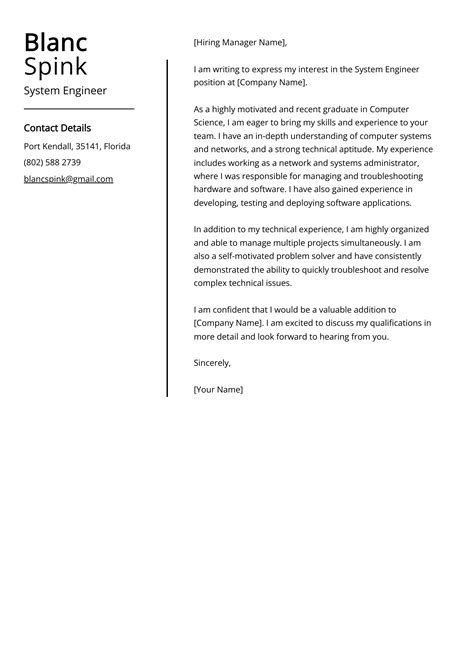 Experienced System Engineer Cover Letter Example (Free Guide)