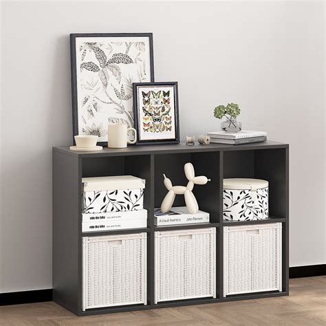 NewBeth Wooden Black 6 Cube Storage Organizer with Closed Back Panel ...