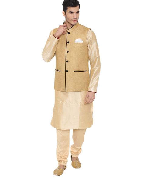 Buy Gold WINTAGE Waistcoat with Contrast Pocket Square | AJIO