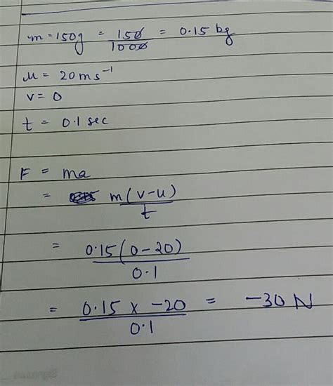 A player caught a cricket ball of mass 150 g moving at a rate of 20 m/s ...