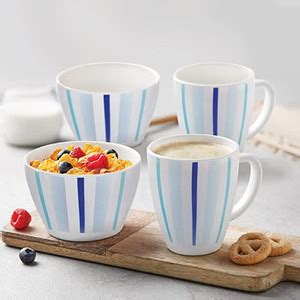 Larah by Borosil Pack of 4 Opalware Blue Stripes 4 Pcs Opalware ...