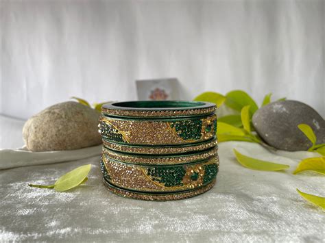 Emerald Green Golden Stoned Lakh bangles | Lac Bangle/ Lakh Bangle/ Ka ...