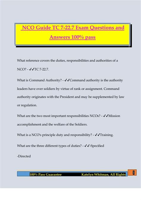 NCO Guide TC 7-22.7 Exam Questions and Answers 100% pass - JROTC NCO ...