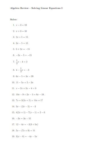 Image result for 10 Examples of Linear Equations