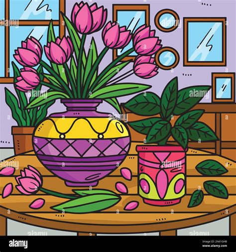 Spring Flowers In A Vase Colored Illustration Stock Vector Image & Art ...