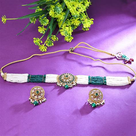 Sukkhi Showy Green And White Austrian Stone Gold Plated Traditional Ne ...