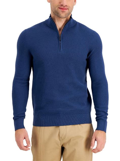 Michael Kors Mens Layering Collared 3/4 Zip Pullover Sweater, Blue, X ...