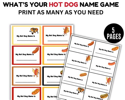 What's Your Hot Dog Name Game, NAME TAGS +signs, Kids Hot Dogs Party ...