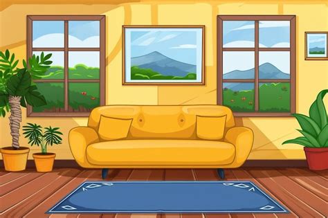 Living room interior scene with furniture and living room decoration ...