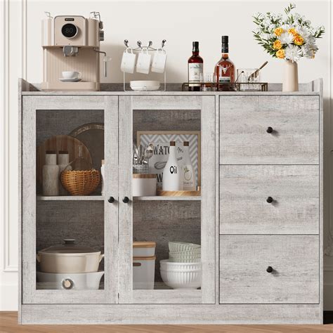 Gracie Oaks Kitchen Sideboard Cabinet, 43" Coffee Bar Cabinet With 3 ...