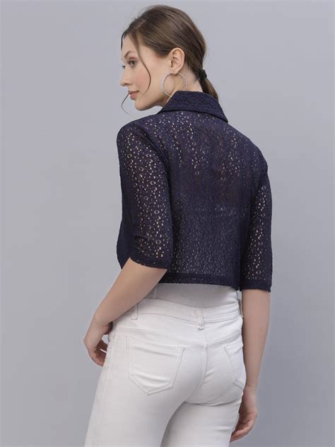 Style Quotient Women Navy Blue Crop Shrug – StyleQuotient