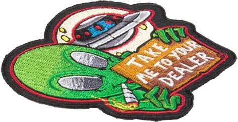 Buy PatchStop Take to Dealer Joint Smoking Alien Green Iron On Patches ...