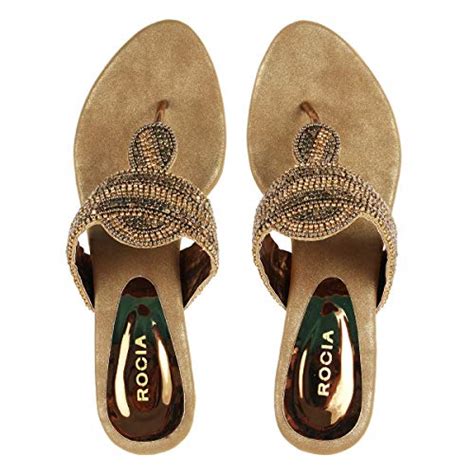 Buy Rocia Antique Gold Floral Stone Work Block Heels at Amazon.in
