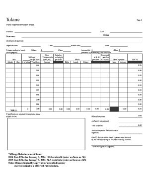Tulane University Travel Expense Itemization Sheet 2014 - Fill and Sign ...