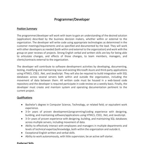 Computer Programmer Job Description Sample 的图像结果