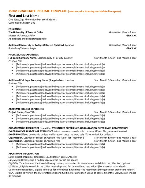 Cmc graduate resume template - JSOM GRADUATE RESUME TEMPLATE (remove ...