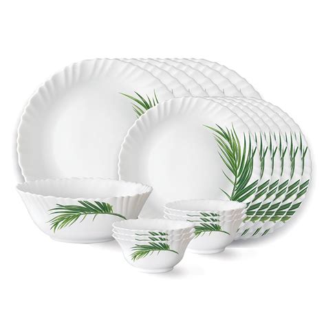 Larah by Borosil Crescent Fluted Series Opalware Dinner Set | 19 Pieces ...