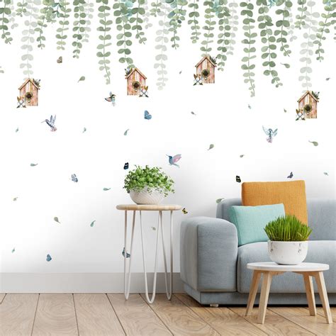 Bird House in Hanging Leaves Pattern Wallpaper | lifencolors – Life n ...