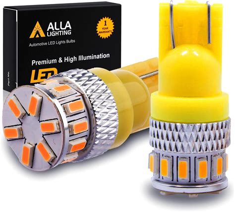 Alla Lighting T10 Wedge 168 194 LED Bulbs, Amber Yellow Super Bright ...