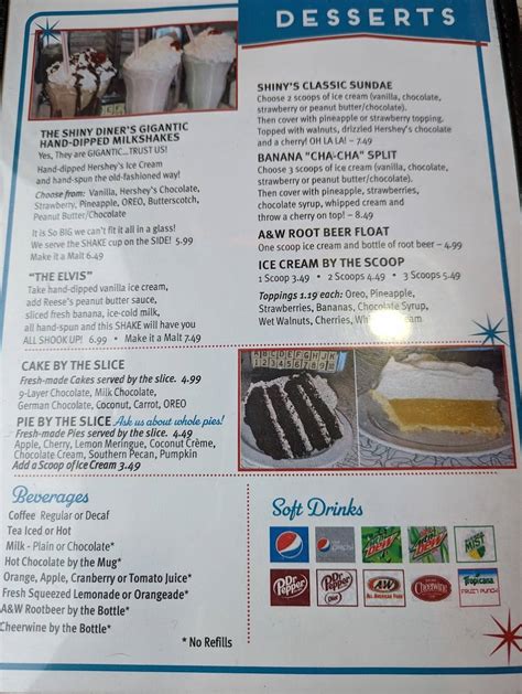 Menu at The Shiny Diner restaurant, Cary