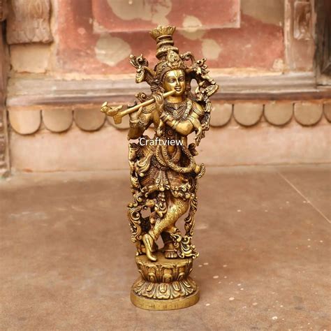 Brass Krishna Artistic Idol 14" – Craftview
