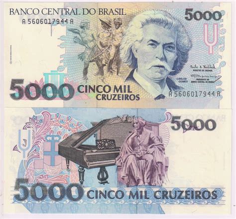 Brazil - 5000 cruzeiros Unc currency note - KB Coins & Currencies