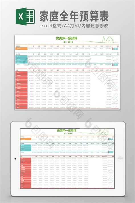 家庭全年预算表Excel模板下载-包图网