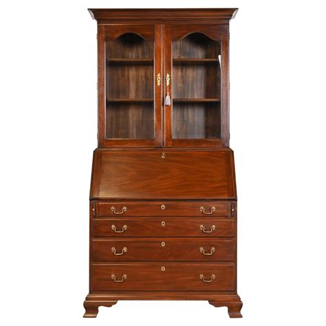 Henkel Harris Georgian Mahogany Drop Front Secretary Desk with Bookcase ...