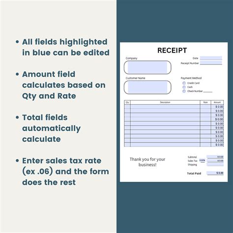Buy Receipt Template | Fillable Receipt | Printable Receipt Template ...
