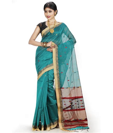 Buy Exclusive Indian Ethnicwear Silk Cotton Turquise Coloured Bengal ...