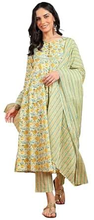 Buy Yash Gallery Women's Cotton Ankle Length Notch Neck Full Sleeves ...