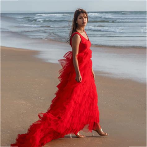 Women Red Net Maxi Gown