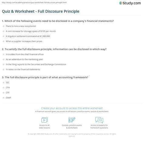 Quiz & Worksheet - Full Discosure Principle | Study.com