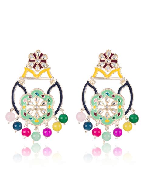 Priyaasi Multi Coloured Floral Meenakari Drop Earrings