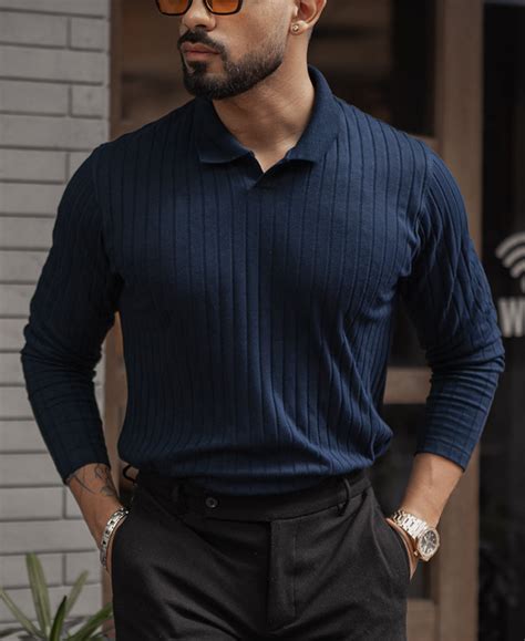 Navy Blue Regular Fit Full Sleeves T-Shirt | Buy Mens T-Shirt – Powerlook