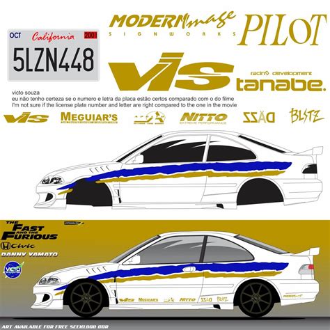 ARTE DECAL honda civic coupe fast and furious DANNY YAMATO | Fast and ...
