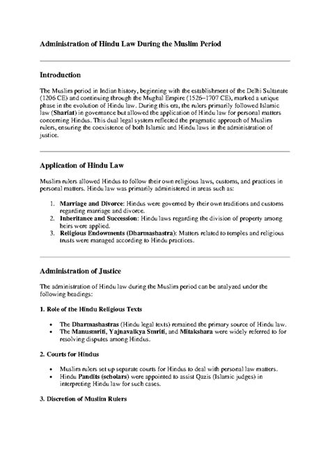 Administration of Hindu Law in India (HIST 201): Muslim Era Insights ...