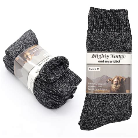 Men's Mighty Tough Super Thick Merino Wool Socks Work Heavy Duty Warm ...